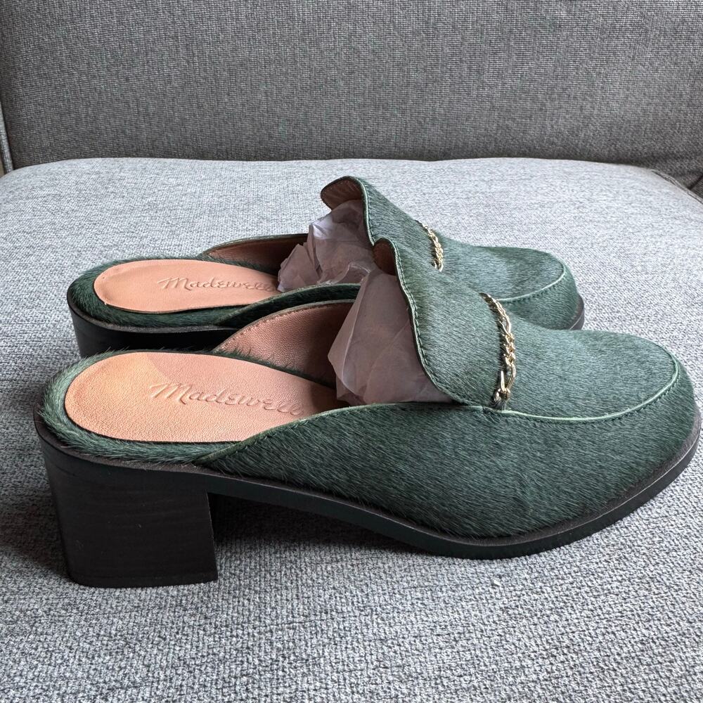 Madewell Farida Mules Calf Hair Chunky Heel Green Women's 7 - Picture 7 of 10